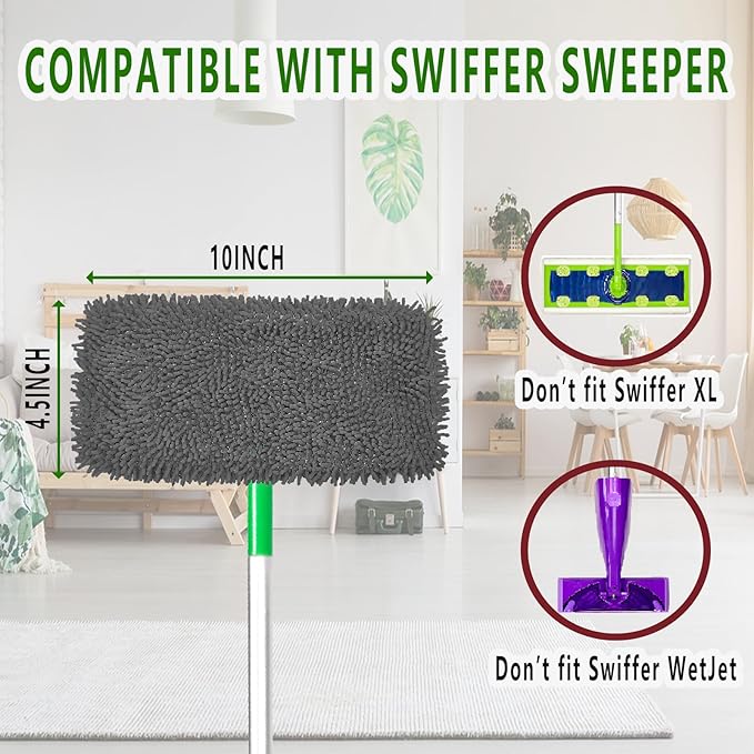 Reusable Microfiber Mop Pads for Swiffer Sweeper - Wet & Dry Cleaning Cloths - Mop Head Replacement Washable Refills for Household Floors