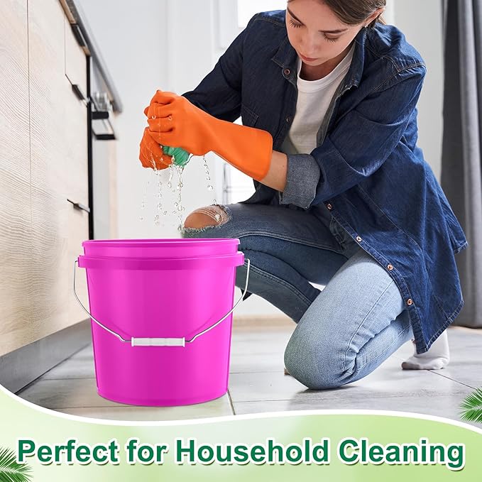 Tioncy 10 Pcs 2 Gallon Plastic Bucket with Lid Heavy Duty 2 Gallon Bucket Pail with Lid Handle for Storage Container Home Household Cleaning (Pink)