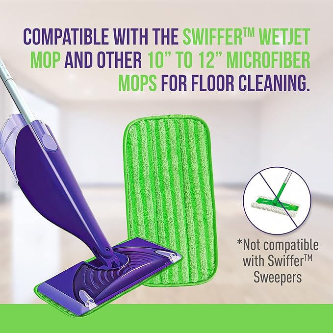 Reusable Mop Pads 6 Pack Compatible with Swiffer Wet Jet, 12-inch Refills for Microfiber Mop Refills Compatible Alternative for Swiffer Wet Pads for Household Cleaning Refills…