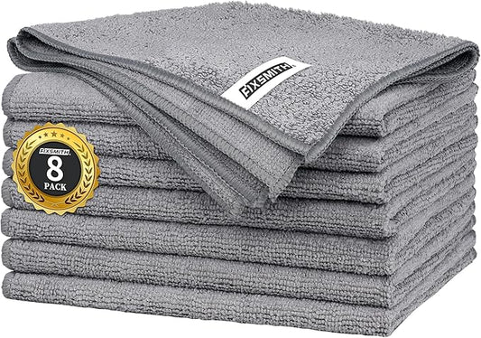 FIXSMITH Grey Microfiber Cleaning Cloth -Pack of 8, Highly Absorbent Cleaning Rags, 16"X12" All Purpose Cleaning Towels for Housekeeping, Kitchen, Car, Lint Free and Reusable Microfiber Towels