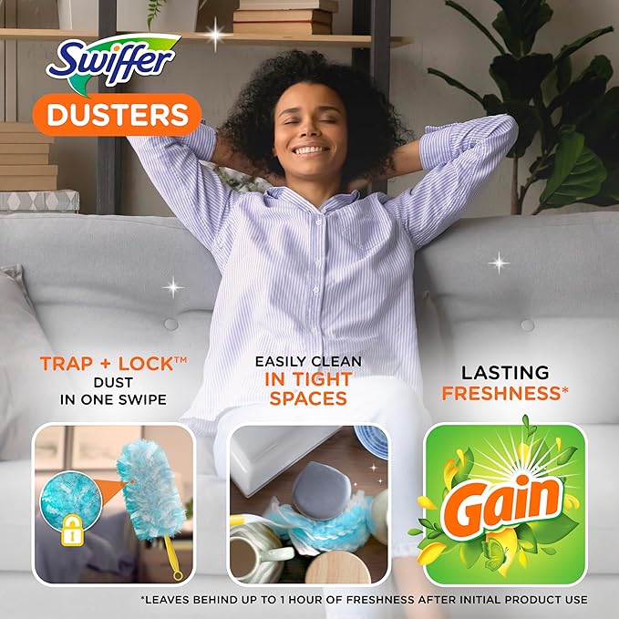 Swiffer Dusters Refill for Cleaning, Made by SWIFFER, Feather & Microfiber Duster Disposable Alternative, for Dusting Furniture, Blinds, Ceiling Fans, Helps Remove Allergens, Gain Scent, 18 Count
