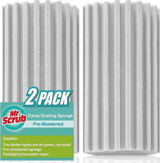 Damp Dusting Sponge Duster, 2 Pack Grey Dust Cleaning Sponge, Reusable Household Cleaning Sponge Tool for Blinds, floorboards, Fan Blades, Vents, Glass, Railings, Mirrors