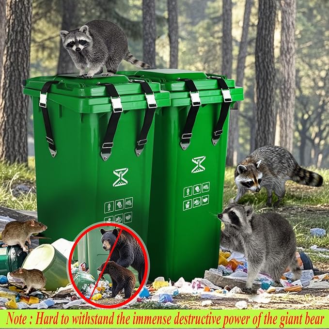 Trash Can Lid Lock,Durable Metal Garbage Bin Locks For Animals, Adjustable-Length Trash Can Locks for Raccoons, Can Be Opened with One Hand, Suitable For Multiple Sizes Outdoor Trash Cans (4 Pack)