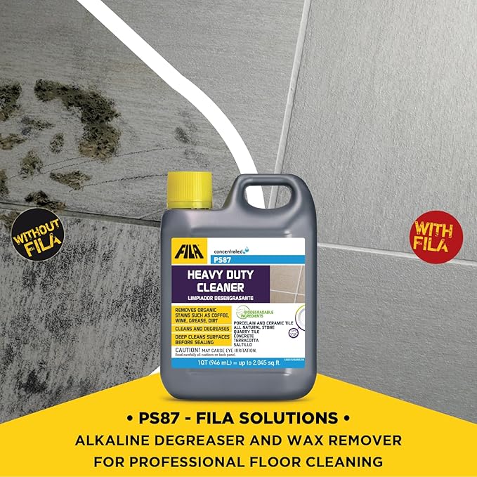 FILA Heavy Duty Cleaner PS87 1 QT, Stain Remover Grease, Coffee, Wine, Wax, Ink, Hard Surface Floor Cleaner, ideal for Natural Stone, Terracotta, Quarry Tile, Concrete, Porcelain And Ceramic Tile