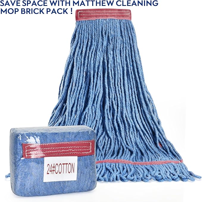Matthew Cleaning 24oz Heavy Duty Mop Head Commercial Replacement for General and Floor Cleaning, Wet Industrial Blue Cotton Looped End String Head Refill (Case of 12) Blue