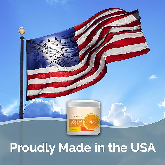 SMELLS BEGONE 15 oz Air Freshener Odor Absorber Gel - Absorbs Odor from Bathrooms, Cars, Pet Areas, Boats & RVs - Made with Essential Oils - Energizing Citrus Scent