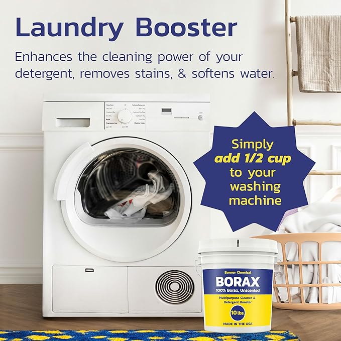 Raw Borax (10 lbs) - 100% Pure, Unscented, Multi-Purpose Cleaner & Detergent Booster - Natural Household Cleaner and Stain Remover - Made in the USA