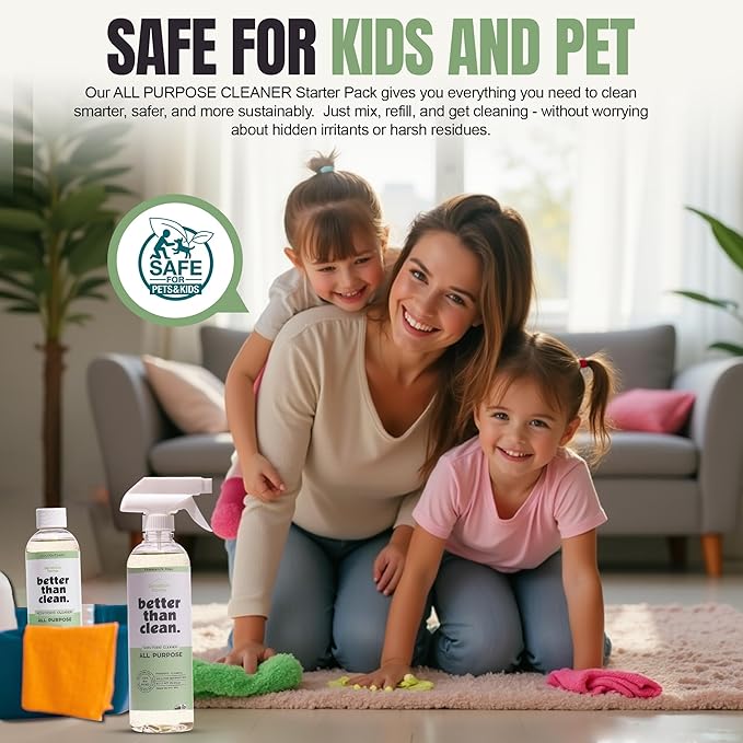 All Purpose Cleaner Starter Pack – Plant-Based, Fragrance Free, Empty Refillable, Cleaning Kit with 8oz Concentrate & 16oz Spray Bottle