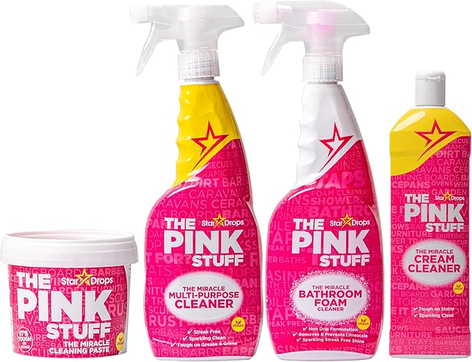 Stardrops - The Pink Stuff - Miracle Cleaning Ultimate Bundle – Paste, Multi-Purpose Spray, Bathroom Foam Spray, and Cream Cleaner – Ideal for Kitchens, Bathrooms, Outdoors, and More