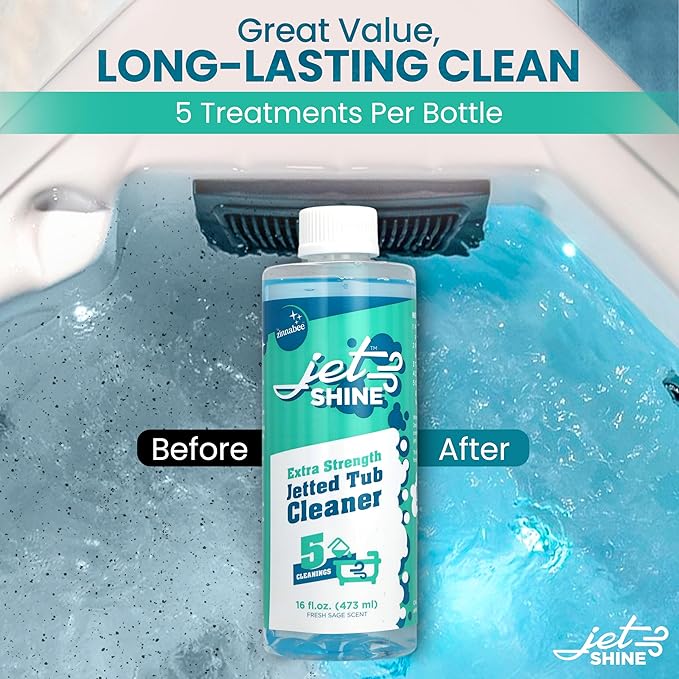 Jetted Tub Cleaner for Jacuzzi, Bathtubs, Whirlpools - Pack of 2, 16oz Sage Scented Jacuzzi Tub Cleaner to Help Clean Dirt and Soap Buildup, 5 Cleanings per Bottle