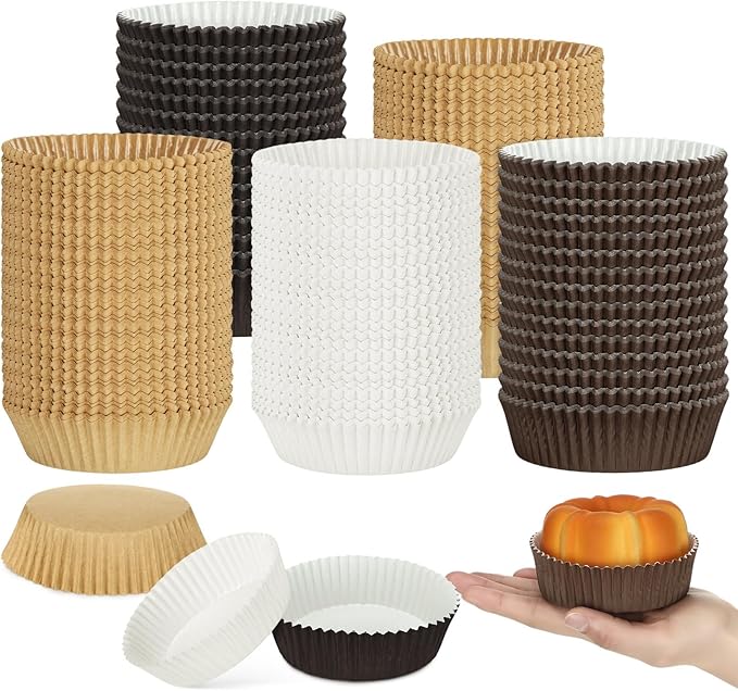 Uiifan Disposable Round Cupcake Liners Paper Baking Cups Wrappers Cupcake Paper Microwave Oven Safe Bakeware Mold for Snacks Cakes(4 Colors,300 Pack)