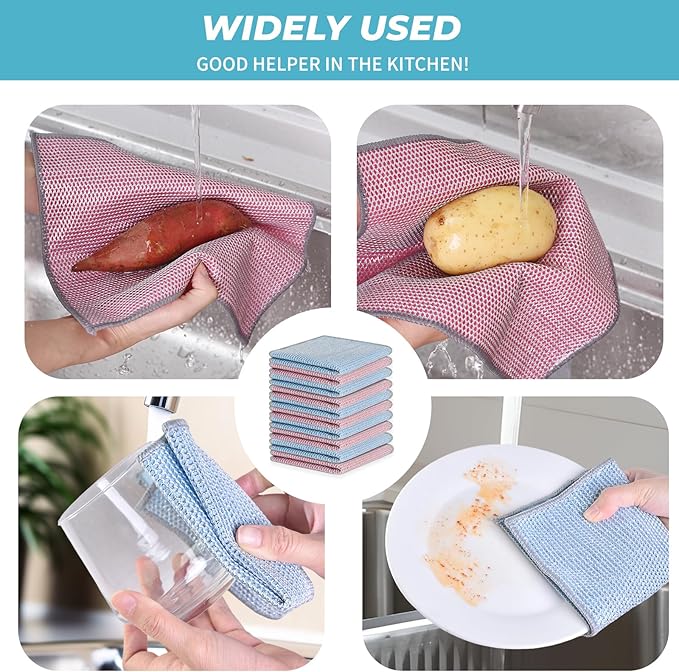 10PCS Non-Scratch Multipurpose Steel Wire Dishcloths - Reusable Quick-Dry Odor-Free Scrub Cloths for Dishes, Kitchen Cleaning Cloths for Cookware, Sinks, Stove Tops(9.84X9.84)
