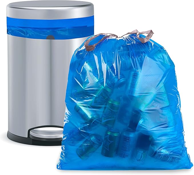Ultrasac 10 Gallon 0.9 MIL Blue Drawstring Trash Bags - 16.5" x 28.5" - Pack of 108 - Fits simplehuman D