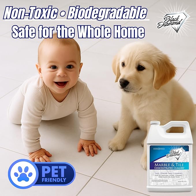 Black Diamond Stoneworks MARBLE & TILE FLOOR CLEANER. Great for Ceramic, Porcelain, Granite, Natural Stone, Vinyl and Brick. No-rinse Concentrate.(1-Gallon)