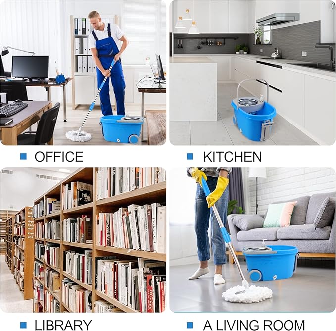 Spin Mop and Bucket with Wringer Set on Wheels, 360° Spinning Mop Bucket System with 3 Microfiber Mop Replacement Heads and 61" Stainless Steel Adjustable Handle for Floor Cleaning (25QT)