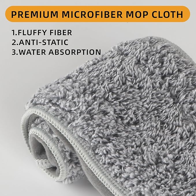 Flat Microfiber Mop for Floor Cleaning, 15.7 in (40 cm) Aluminum Base, 4-Section Aluminum Handle 52 in, Dry & Wet Use, 4 Washable Pads, Debris Scraper – LJGG (Gray/White)