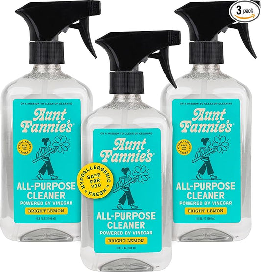 Aunt Fannie's All Purpose Household Cleaner, Multi-surface Spray, Powered by Vinegar for Kitchen, Bath, Windows and Countertops, Lemon Scent (Pack of 3)