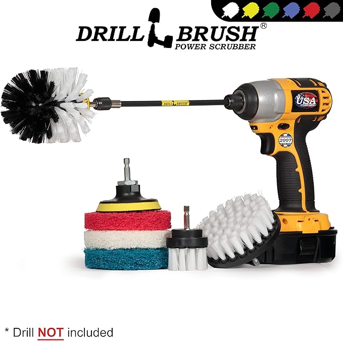 Auto Brushes - Drillbrush - Rotary Drill Brush Cordless Scrubber - Detail Brush Set - Chrome Wheel Cleaner - Leather Cleaner - Bathroom Cleaning Tools - Drill Brush Pads - Bathtub - Shower Cleaner