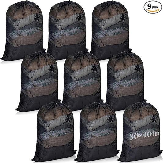 Windyun Mesh Laundry Bag, 9 Pcs 30" x 40" Heavy Duty Large Mesh Laundry Bags Drawstring Lockable Laundry Hamper Liner Machine Washable Bag for Travel Dorm Home College Storage Apartment(Black)