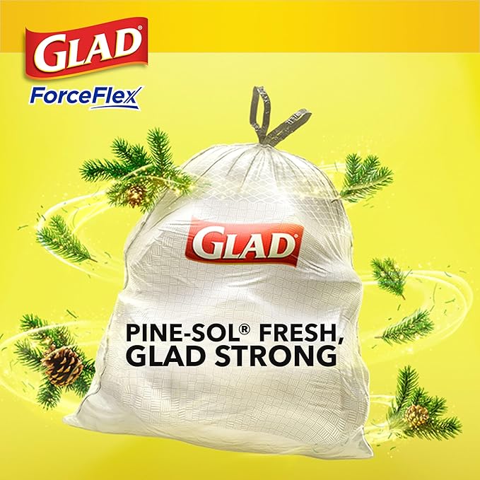 Glad ForceFlex Tall Kitchen Trash Bags, 13 Gal, Pine-Sol Original, 110 Ct (Package May Vary)