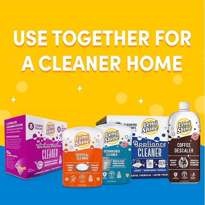 Lemi Shine Washing Machine Cleaner - Hard Water Citric Acid Cleaning Powder - Includes Machine Cleaning Wipes - 16.88 oz (8 Pack)