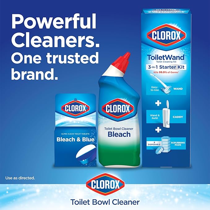 CLOROX Ultra Clean Toilet Tablets Bleach & Blue, Rain Clean Scent 2.47 Ounces Each, 2 Count (Package May Vary)