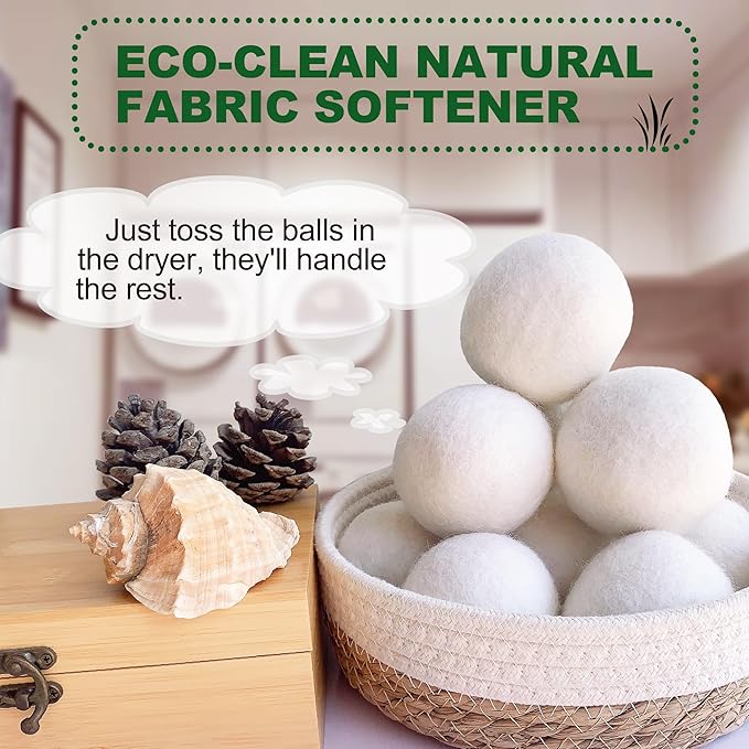 New Zealand Wool Dryer Balls | 7-Pack in Handmade Basket | Speed Up Drying & Reduce Wrinkles | Natural Reusable Fabric Softener