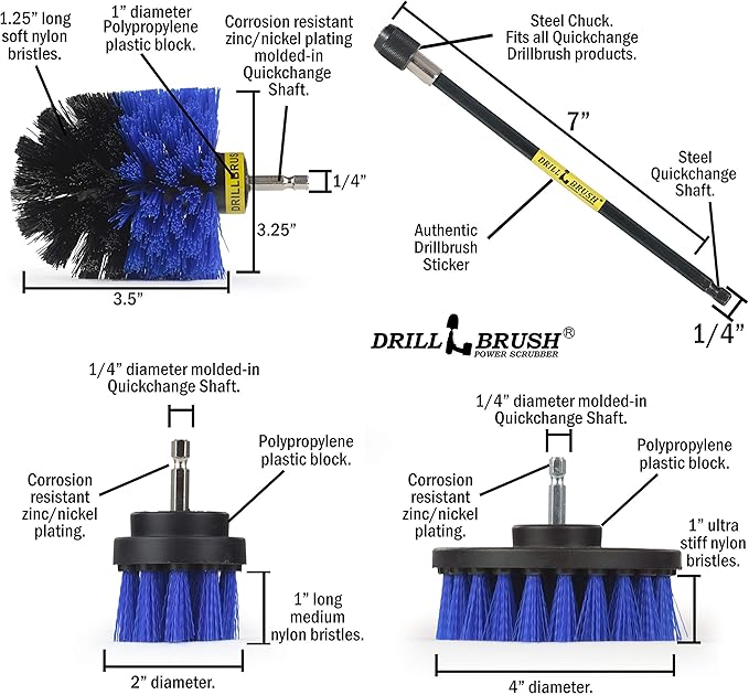 Drillbrush Outdoor Carpet Cleaner - Drill Brush Power Scrubber - Boat Brush - Spa, Hot Tub, Cleaner Brushes - Pool Grout Cleaner - Bathroom Power Scrubbing Pads - Rotary Drill Brush Cordless Scrubber