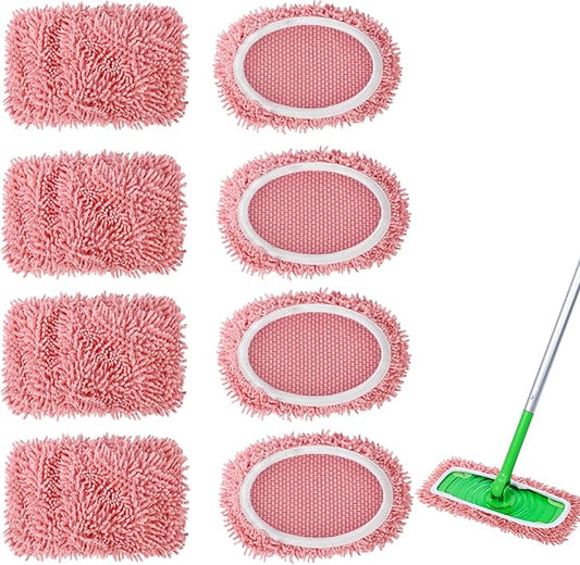4Pcs Reusable Microfiber Mop Pads Compatible with Swiffer Sweeper, Replacement Wet Mopping pad Refills & Washable Dry Sweeping Cloths for Surface/Hardwood Floor Cleaning（Pink）