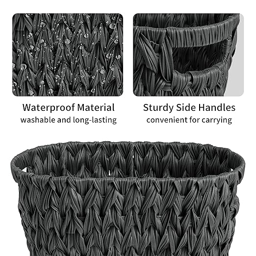 GRANNY SAYS Wicker Waste Basket, Waterproof Bathroom Trash Can, Decorative Boho Waste Baskets with Handles, Waste Basket for Bedroom, Office, 19 Liters/5 Gallons
