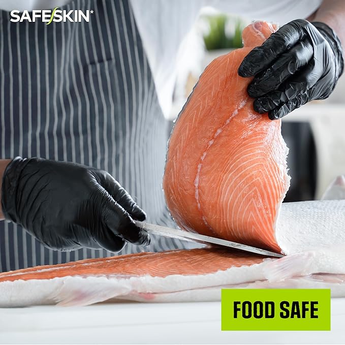 SAFESKIN Black Nitrile Disposable Gloves Powder Free Latex Free Tattoo, Food Prep, 3.5 mil