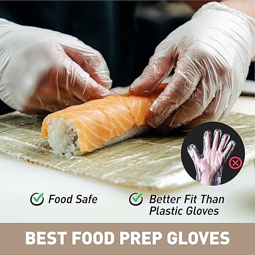 OKIAAS Disposable Gloves XL, Food Safe| Latex-Free and Powder-Free Clear Vinyl Gloves for Cooking, Food Prep, Household Cleaning | Medium,100 Counts/Box