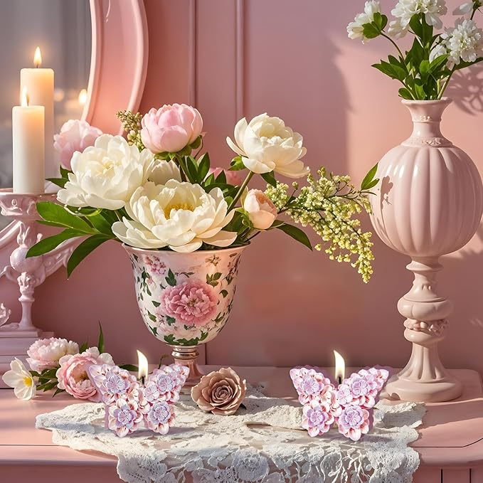 2Pcs Flower Butterfly Silicone Molds, 3D Floral Butterfly Candle Molds Epoxy Resin Molds for Candle Making, Silicone Mold for DIY Scented Candles Polymer Clay Craft