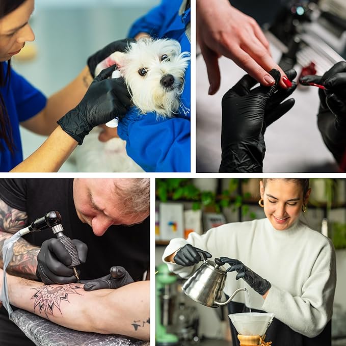 Raxwell Heavy Duty Disposable Gloves Latex Free | 5.5 Mil Black Nitrile Gloves | Powder Free Chemical Resistant Gloves