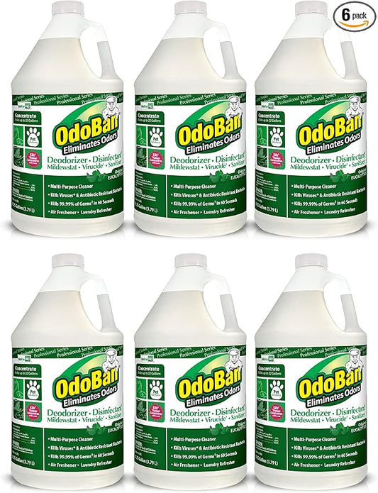 OdoBan Professional Disinfectant and Odor Eliminator Concentrate, 6-Pack, 1 Gallon Each, Original Eucalyptus Scent