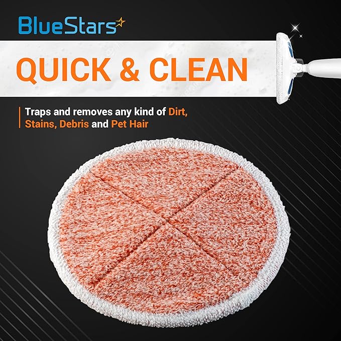 BlueStars 6 Pack 2124, 2039A, 2307, 23157, 20391, 20399 Replacement 2124 Mop Pads Heavy Scrub Compatible with Bissell Spinwave Hard Mop Cleaners (Orange) - Easy to Install - Washable & Reusable