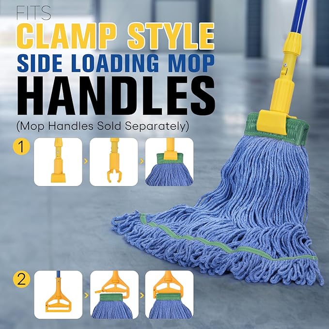 Matthew Cleaning Commercial Mop Head Replacement, 5 Inch Wide Headband, Looped End Cotton Blend String Wet Mops for Floor Cleaning, 18 oz Medium, 1-Pack Blue