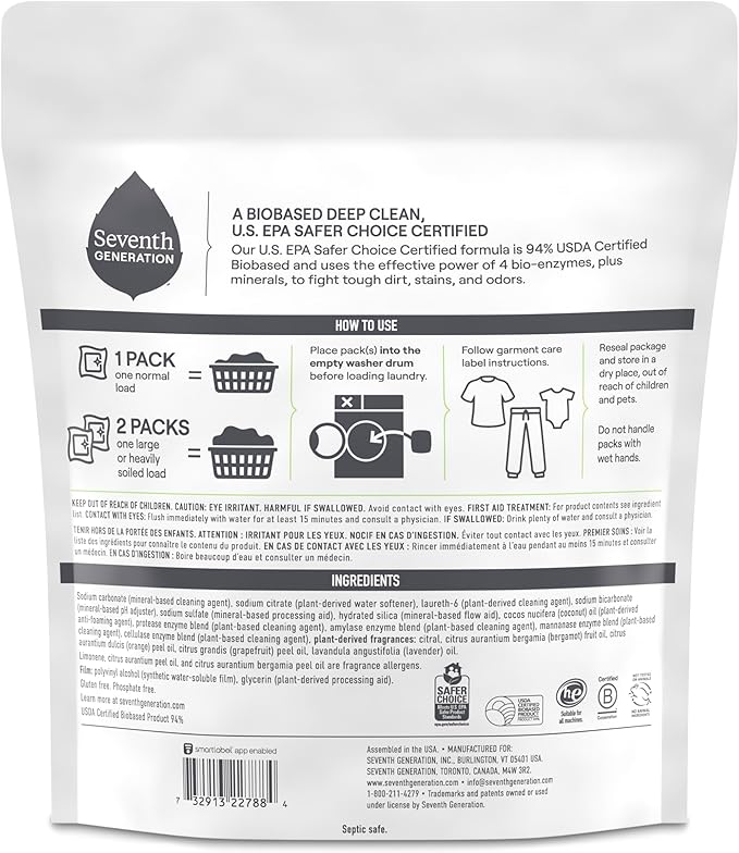Seventh Generation Laundry Detergent Packs, Ultra Power+, Clean Scent, EPA Safer Choice Certified, 84 Loads (2 pouches, 42 Ct EA)