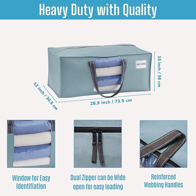 VENO 8 Pack Moving Bags for College, Heavy-Duty Storage Totes, Moving Boxes and Wardrobe Packing Supplies Alternative - Extra Large Durable Laundry Bags for Clothes (Light Blue Matte, 8 Pack)