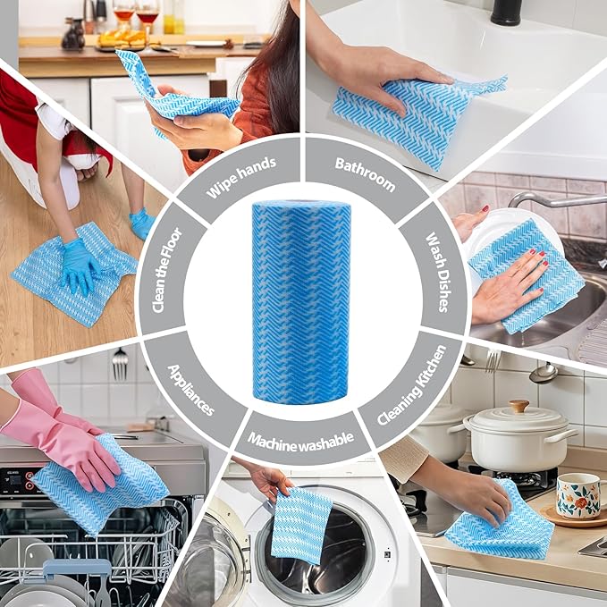 Disposable Cleaning Cloths Dry Handi Wipes Reusable Dish Cloths Multi Use Reusable Cleaning Towels,Machine Washable J cloth,Heavy Duty Handy Wipes 9.8" X 11.8" 100 Count Per Roll