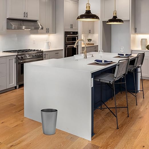 Mini Waste Basket - Durable Small Plastic Garbage Trash Can Bin - Lidless Open-Top Rectangular Slim Profile for Compact Spaces - Suitable for Home, Bathroom, Office, Bedroom & More, Silver Brushed