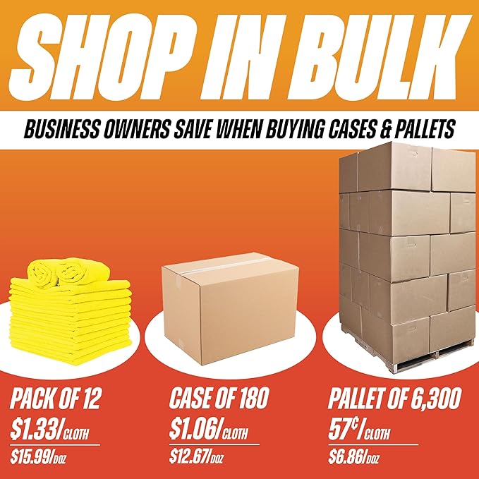 Arkwright Microfiber Cleaning Cloths - (Pack of 12) Large Lint & Streak-Free Drying Wash Towels, 300 GSM Super Absorbent & Quick Dry, Perfect Cleaner for Car, Glass, and Window, 16 x 16 in, Yellow