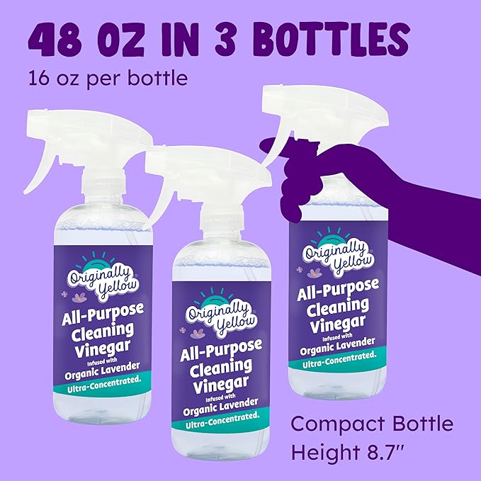 Originally Yellow Lavender Vinegar All Purpose Cleaning Spray | Distilled Cleaning Vinegar For Every Room In the House | Plant-Derived All Purpose Cleaner | Living Room, Bathroom, & Kitchen | 3 Pack