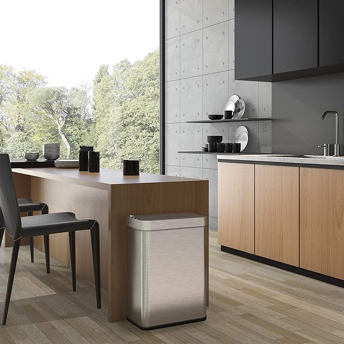 iTouchless 50 Liter / 13 Gallon Wings-Open Lid Sensor Kitchen Trash Can with Odor Filter – Dog-Proof Slim Automatic Stainless Steel Garbage Recycling Bin for Home, Office, Bedroom, Business or Garage