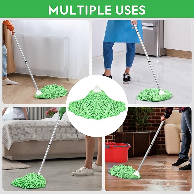Matthew Microfiber Mop Replacement Pack with Stainless Steel Spin Mop Handle - 54" Green (2 Mops w/1 Handle)