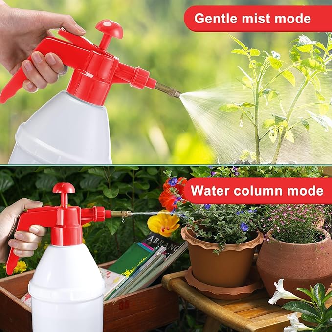 2 Pcs 50 oz Handheld Pump Spray Bottle Garden Spray Bottles Lawn Pressure Hand Pump Sprayer with Adjustable Nozzle for Chemicals Watering Weeds Garden and Car Detailing & Washing (Red)