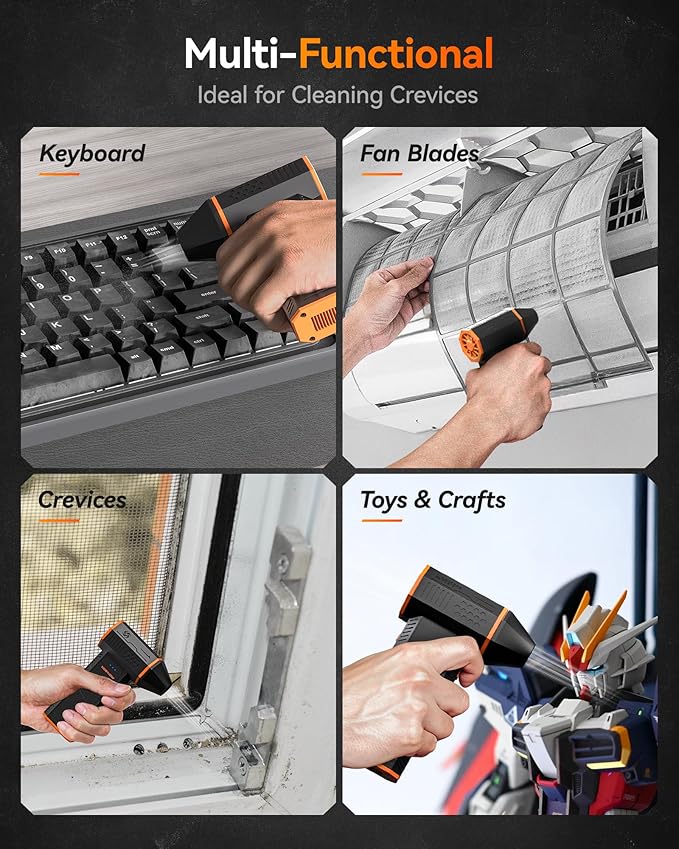 WOLFBOX MF50 Compressed Air Duster-110000RPM Super Power Electric Air Duster, 3-Gear Adjustable Mini Blower with Fast Charging, Dust Blower for Computer, Keyboard, House, Outdoor and Car