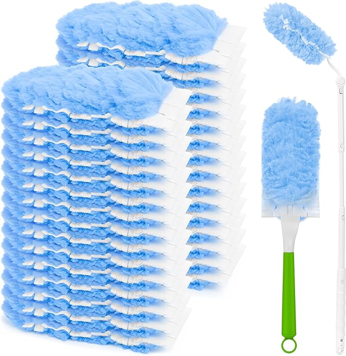 30 Pack Heavy Duty Duster Refills Compatible with Swiffer Dusters,Disposable Dusters Kit for Cleaning Dusting Furniture Blind Ceiling Fan,30 Pack 360 Feather Dusters,1 Handle,1 Upgrade Telescopic Hand