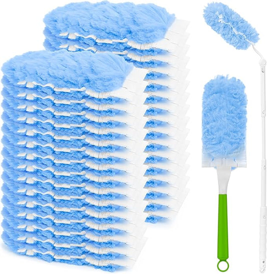 30 Pack Heavy Duty Duster Refills Compatible with Swiffer Dusters,Disposable Dusters Kit for Cleaning Dusting Furniture Blind Ceiling Fan,30 Pack 360 Feather Dusters,1 Handle,1 Upgrade Telescopic Hand