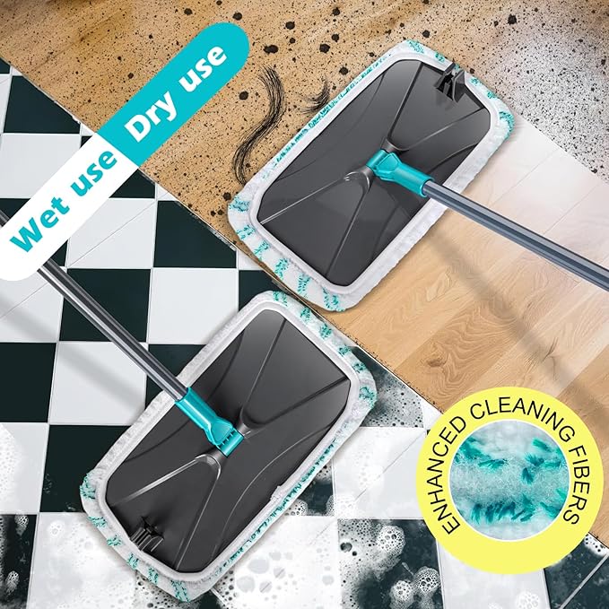 MASTERTOP Microfiber Flat Mop, Extra Large Surface Dust Mop with 5 Wet & Dry Reusable Pads, Hardwood Mops with Telescopic Handle for Laminate, Tile, Vinyl Floor Cleaning, 1 Cleaning Scraper